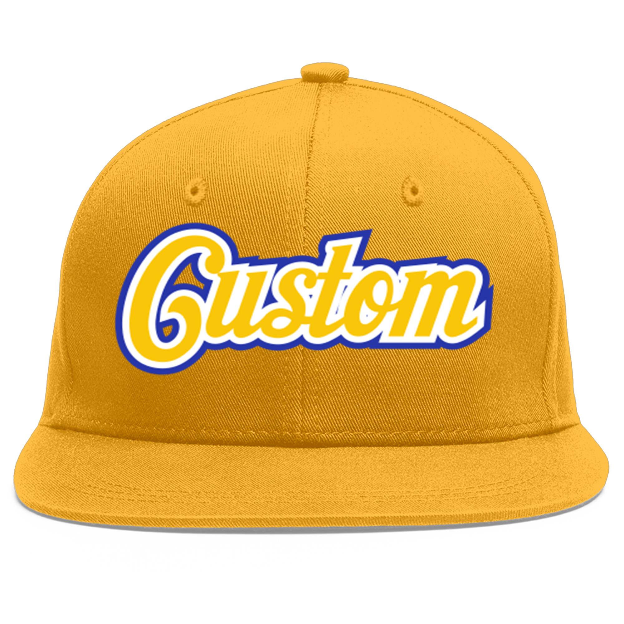 Custom Gold Gold-White Flat Eaves Sport Baseball Cap