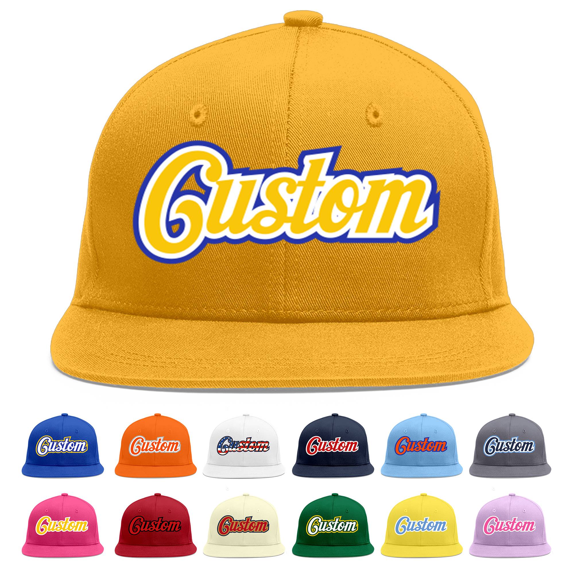 Custom Gold Gold-White Flat Eaves Sport Baseball Cap