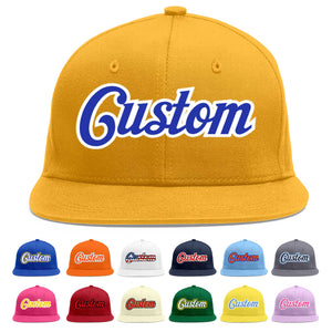 Casquette de baseball sport personnalisée en or Royal-White Flat Eaves