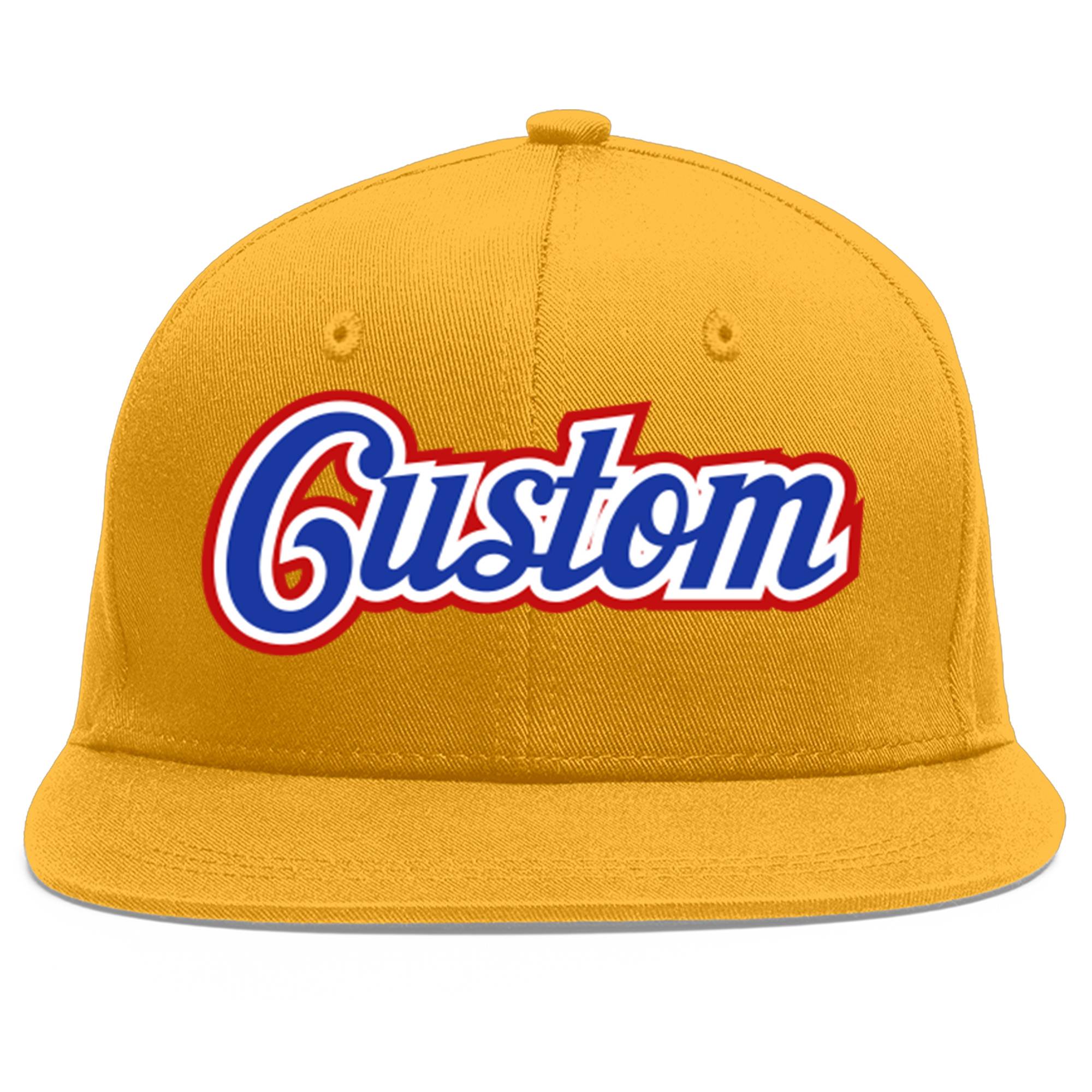 Casquette de baseball sport personnalisée en or Royal-White Flat Eaves