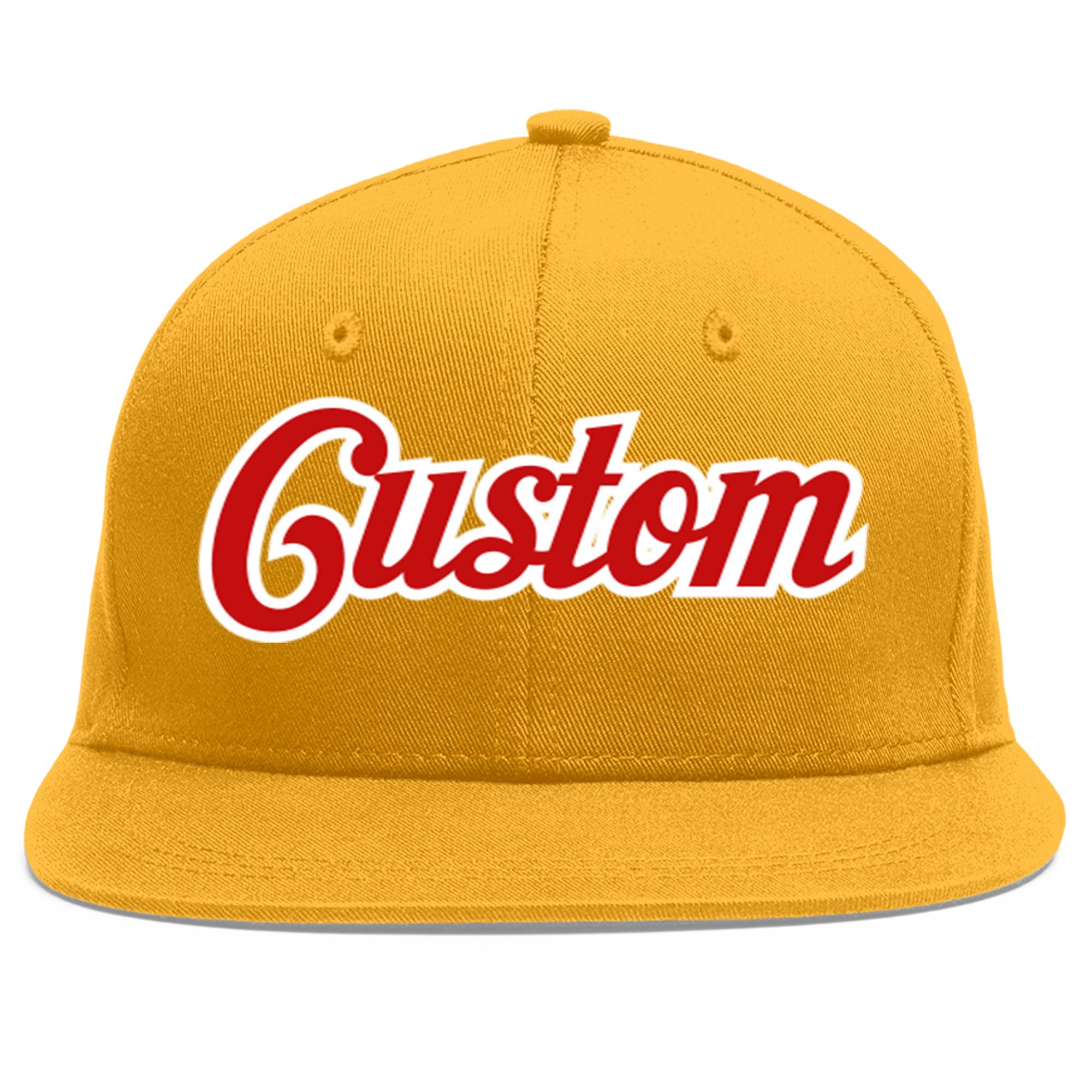 Custom Gold Red-White Flat Eaves Sport Baseball Cap