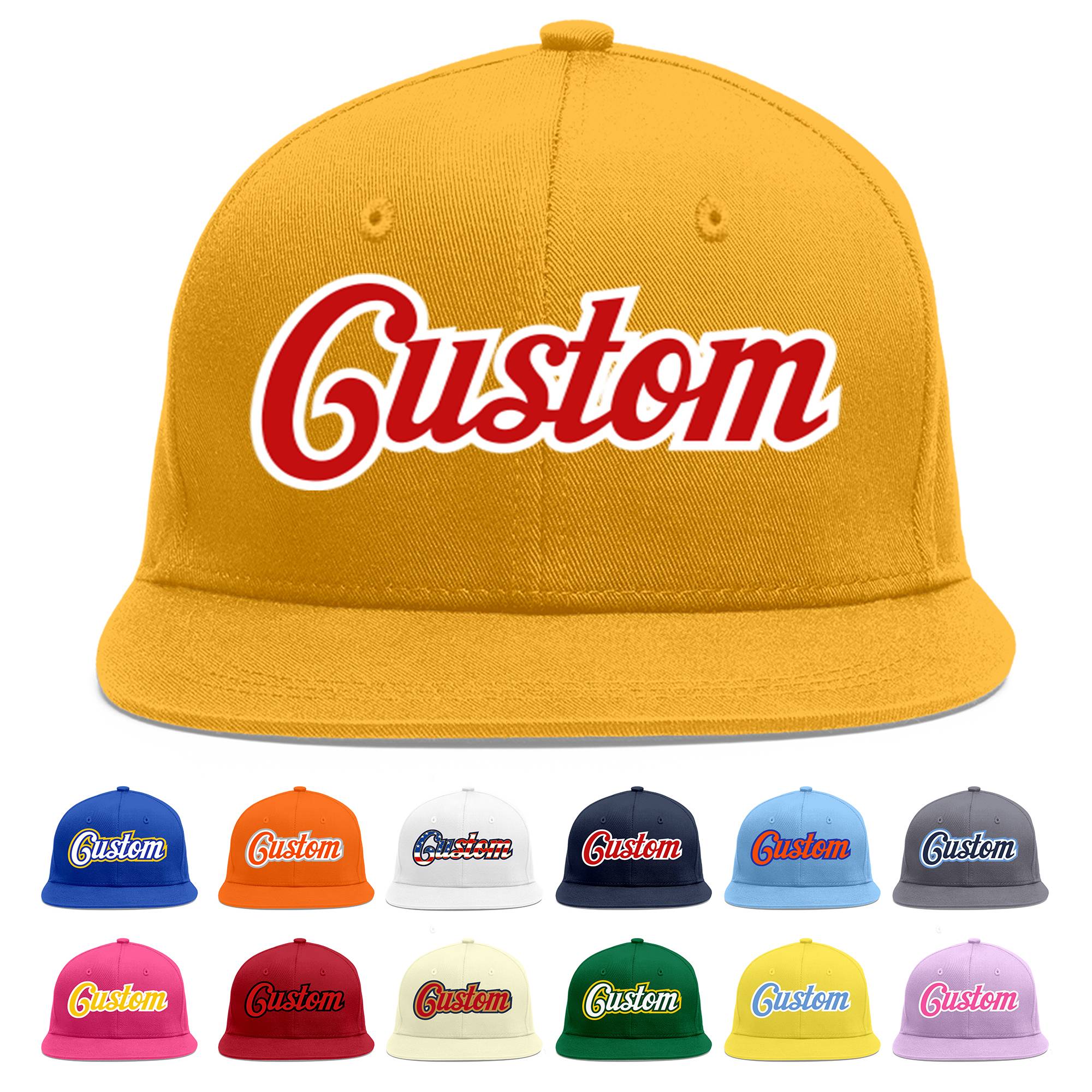 Custom Gold Red-White Flat Eaves Sport Baseball Cap