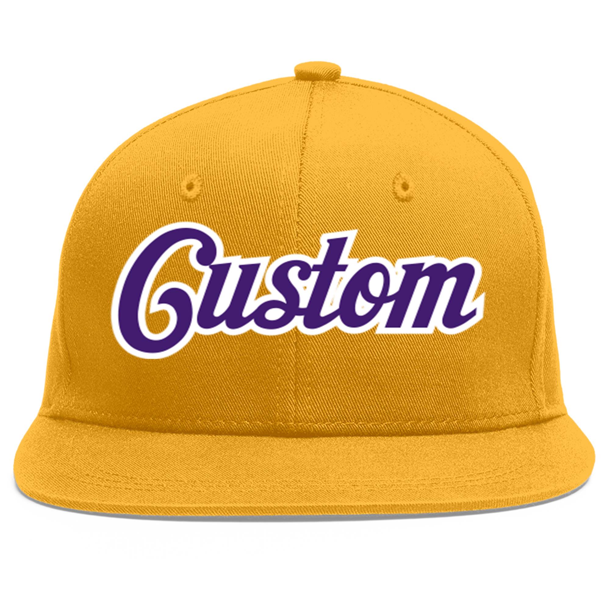 Casquette de baseball sport personnalisée or violet-blanc Flat Eaves