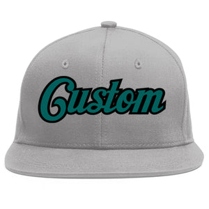 Custom Gray Aqua-Black Flat Eaves Sport Baseball Cap