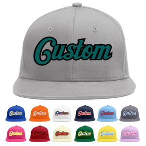 Custom Gray Aqua-Black Flat Eaves Sport Baseball Cap