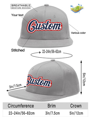 Custom Gray Navy-White Flat Eaves Sport Baseball Cap