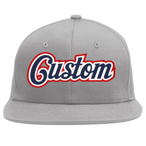 Custom Gray Navy-White Flat Eaves Sport Baseball Cap