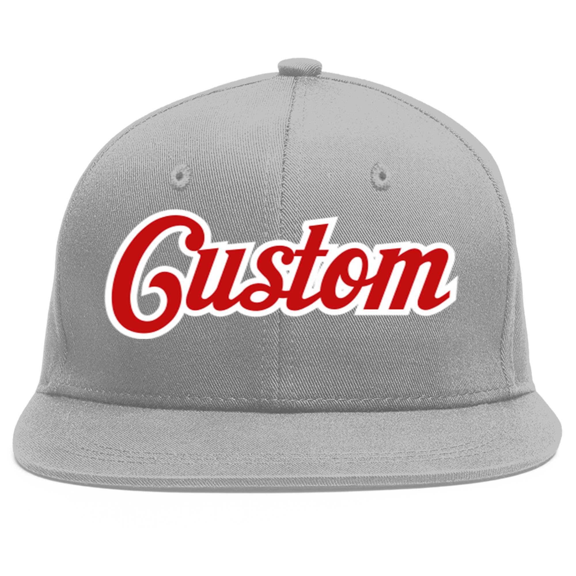 Custom Gray Red-White Flat Eaves Sport Baseball Cap