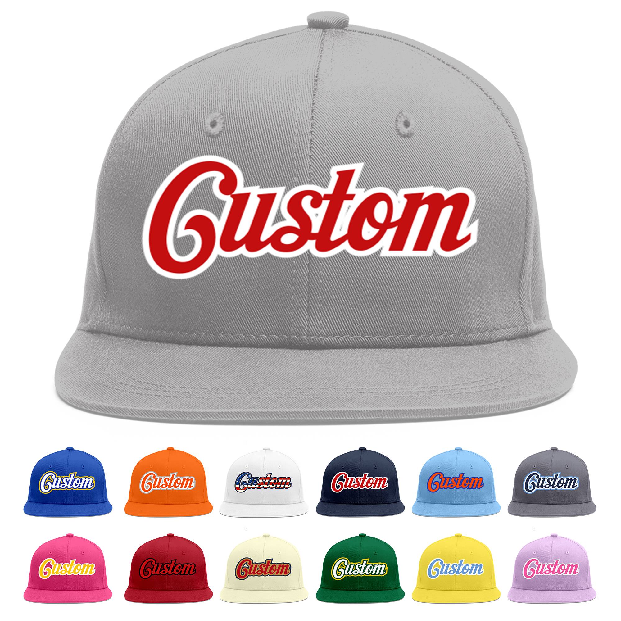 Custom Gray Red-White Flat Eaves Sport Baseball Cap