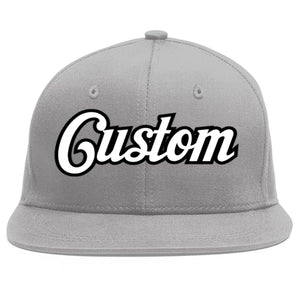 Custom Gray White-Black Flat Eaves Sport Baseball Cap