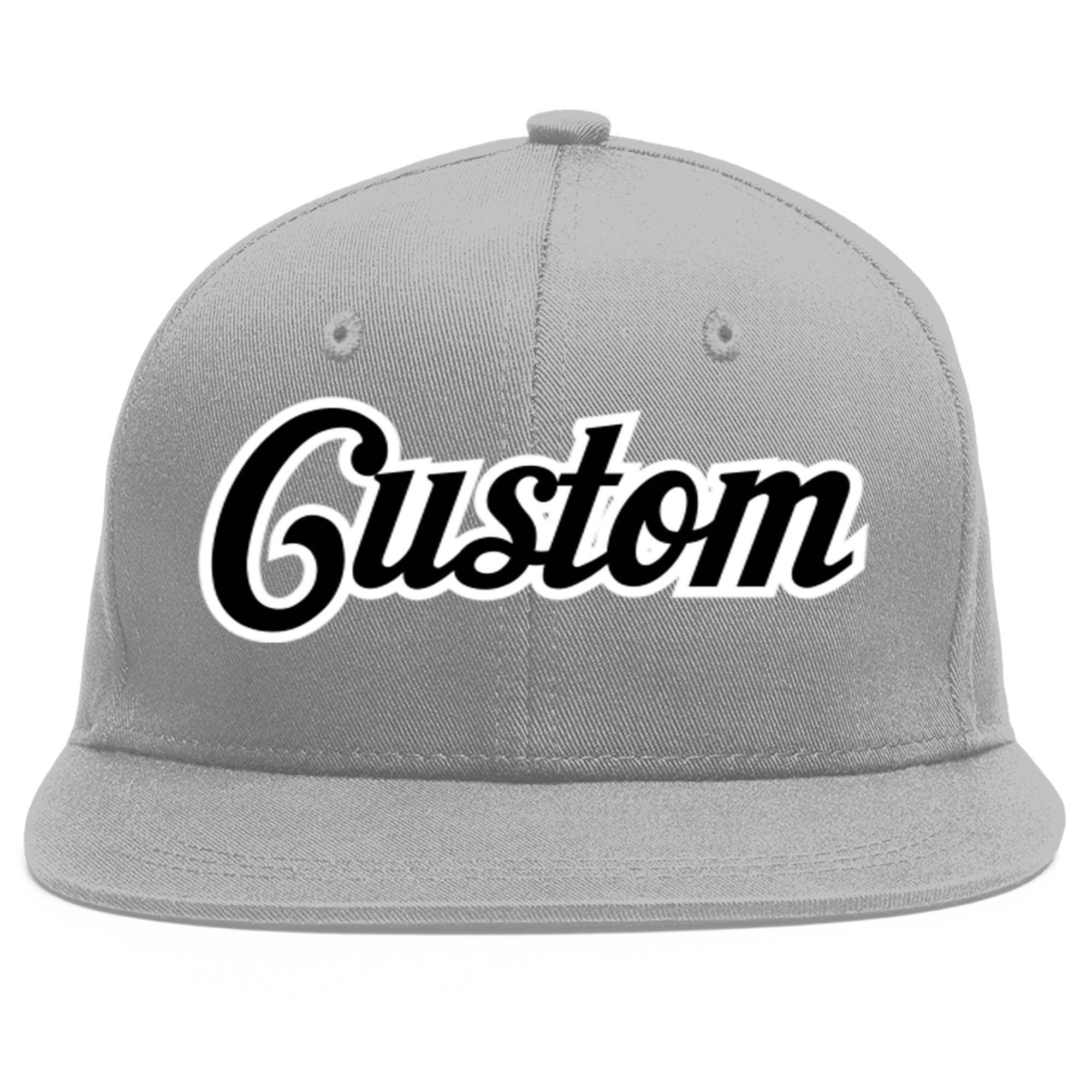 Custom Gray Black-White Flat Eaves Sport Baseball Cap