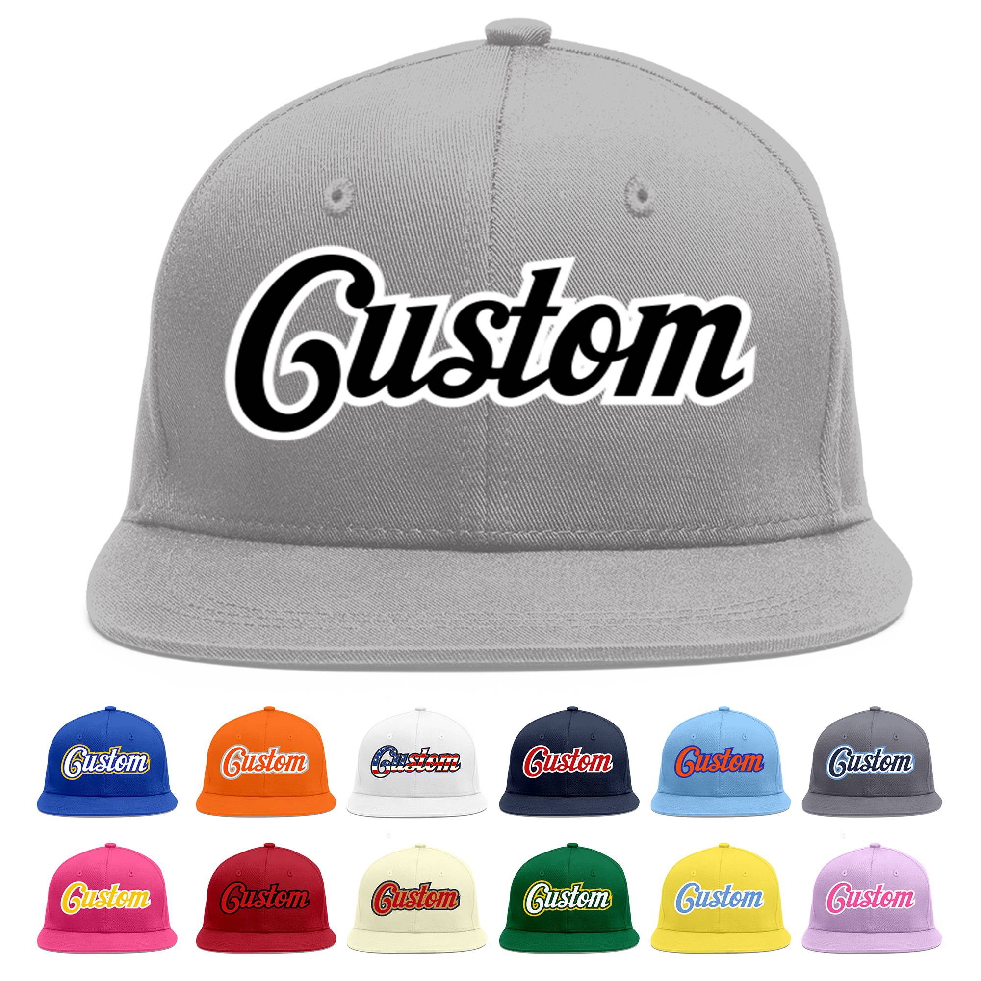 Custom Gray Black-White Flat Eaves Sport Baseball Cap