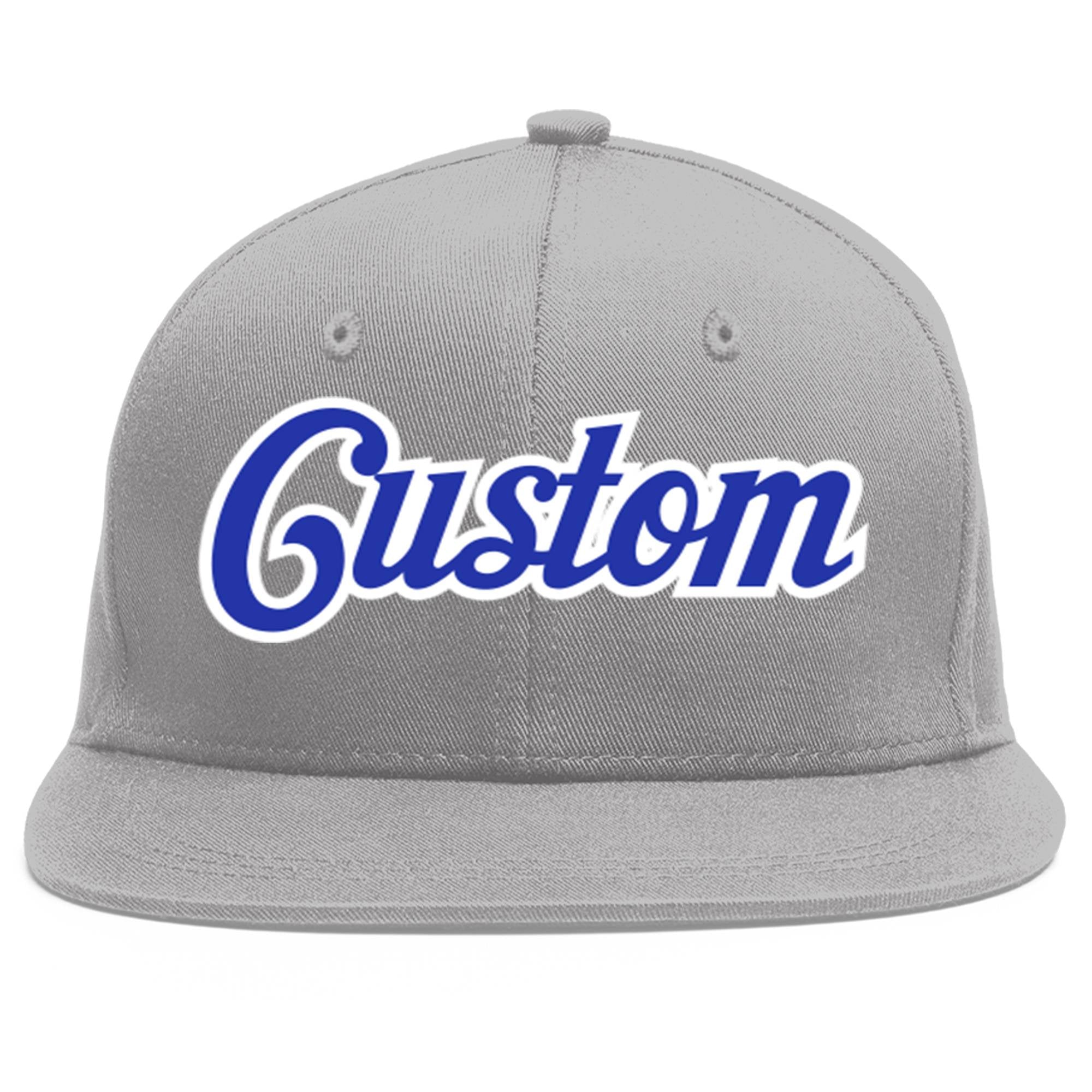 Custom Gray Royal-White Flat Eaves Sport Baseball Cap