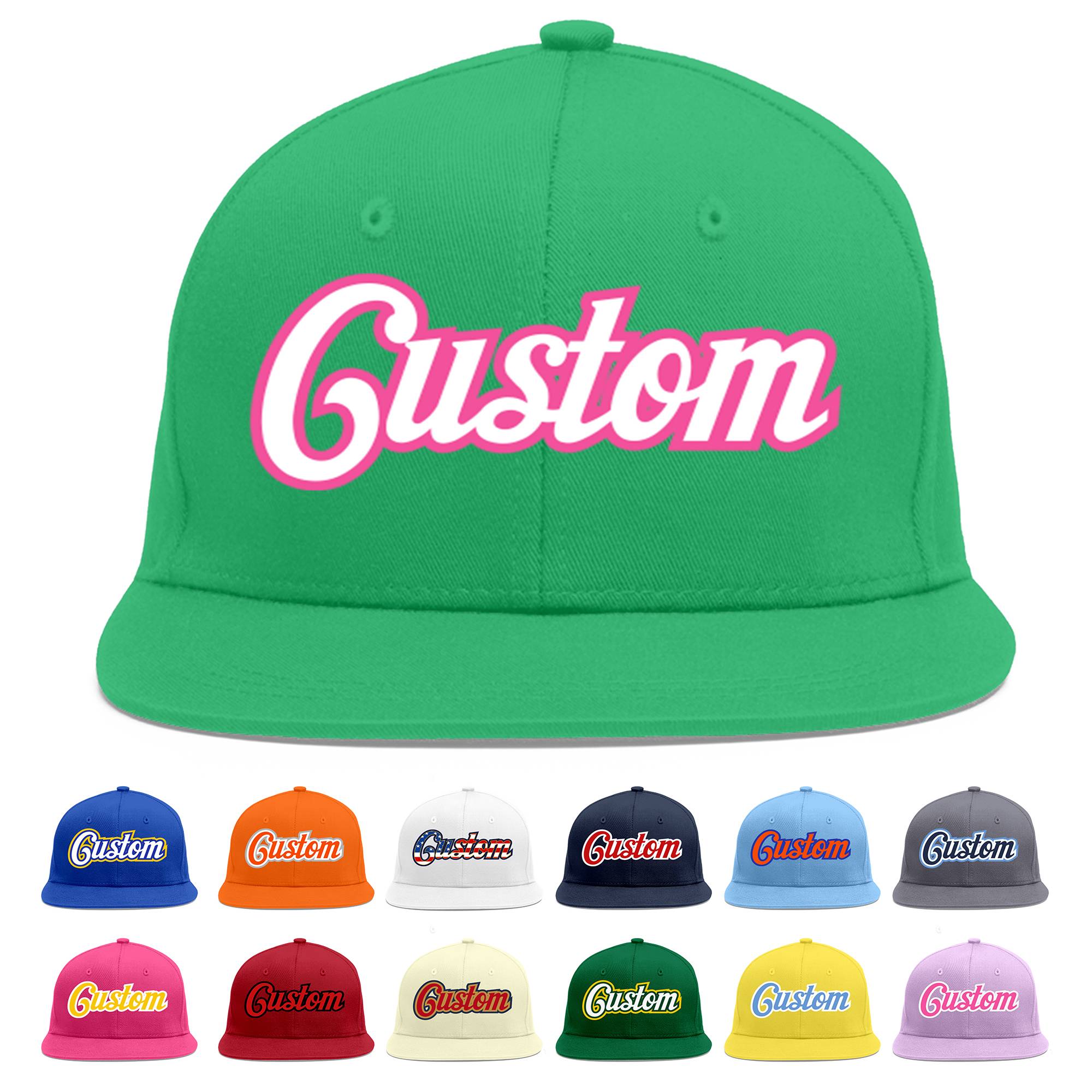 Custom Teal White-Pink Flat Eaves Sport Baseball Cap