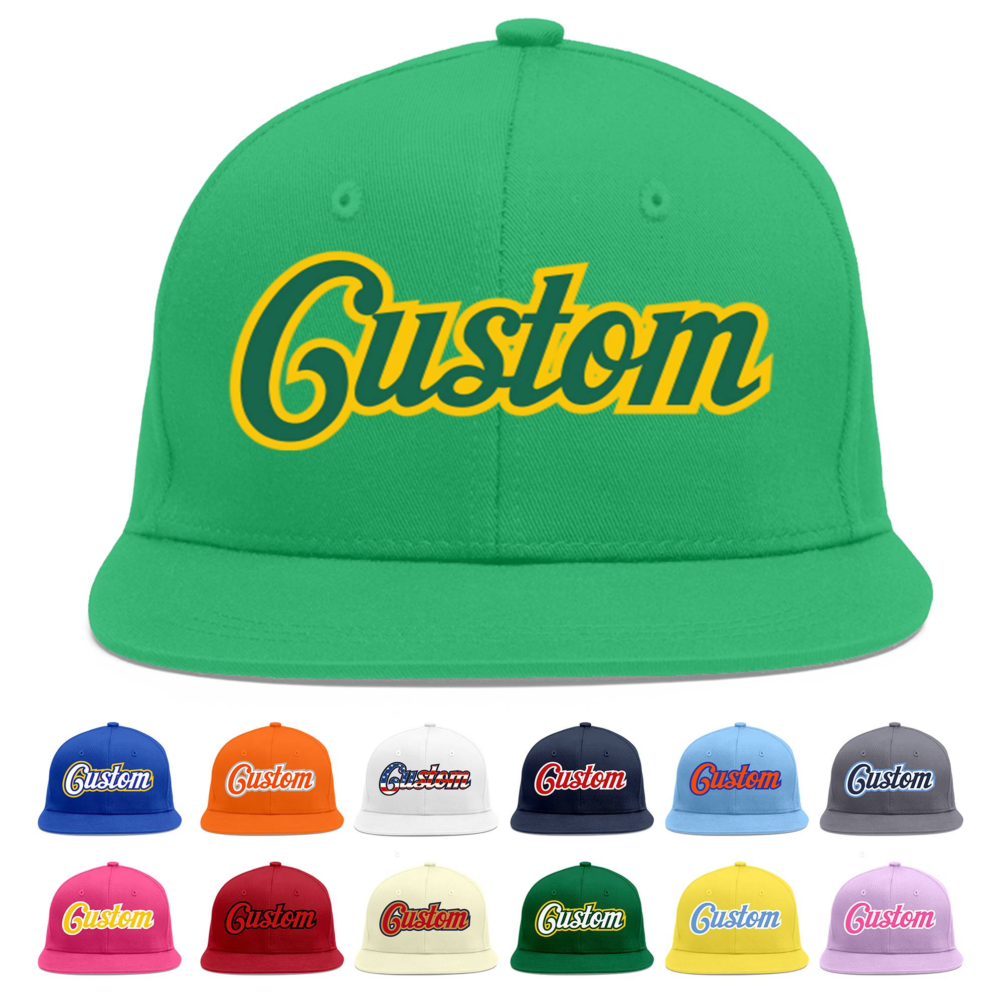 Custom Teal Kelly Green-Gold Flat Eaves Sport Baseball Cap