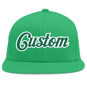 Custom Teal Kelly Green-White Flat Eaves Sport Baseball Cap