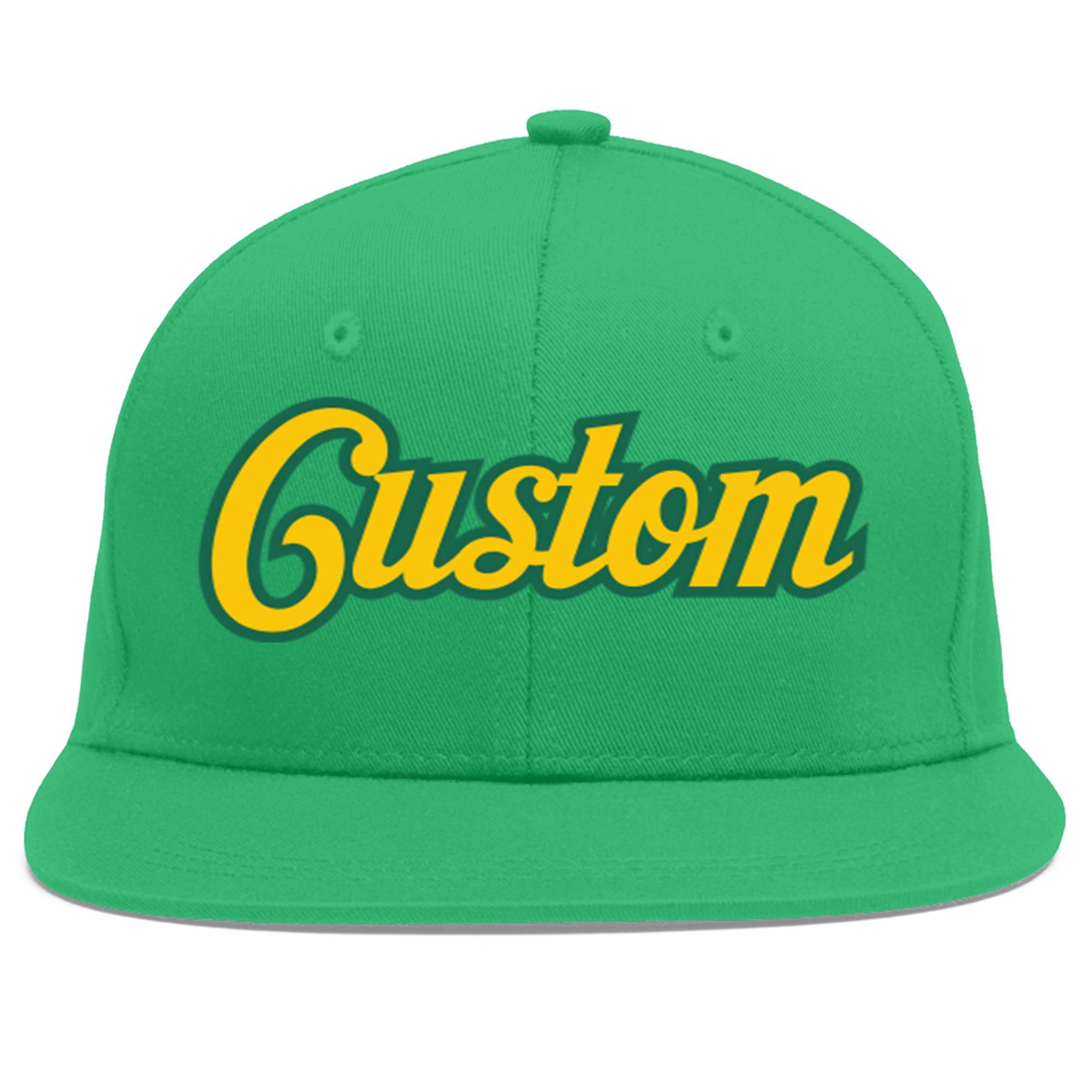 Custom Teal Gold-Kelly Green Flat Eaves Sport Baseball Cap