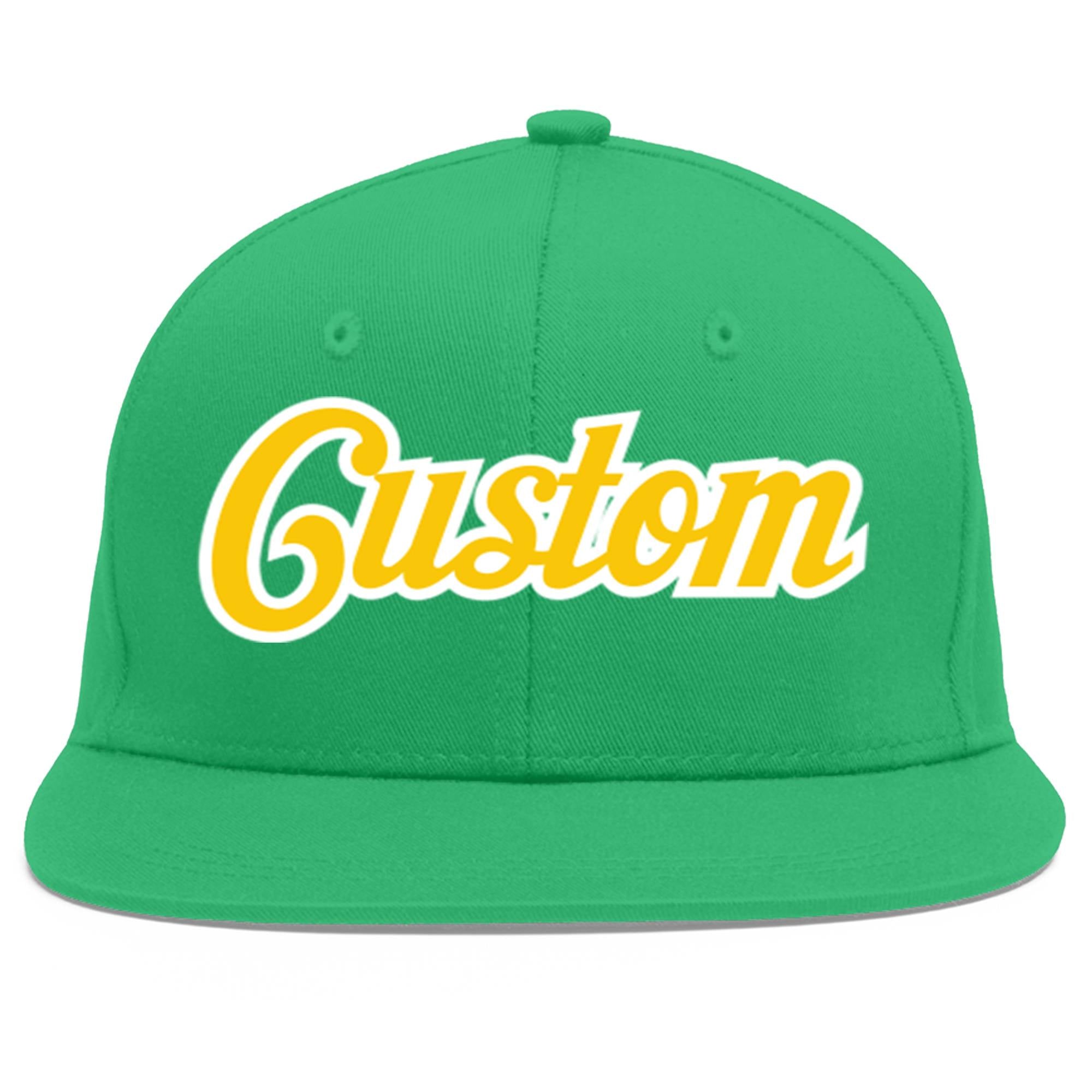 Custom Teal Gold-White Flat Eaves Sport Baseball Cap