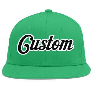 Custom Teal Black-White Flat Eaves Sport Baseball Cap