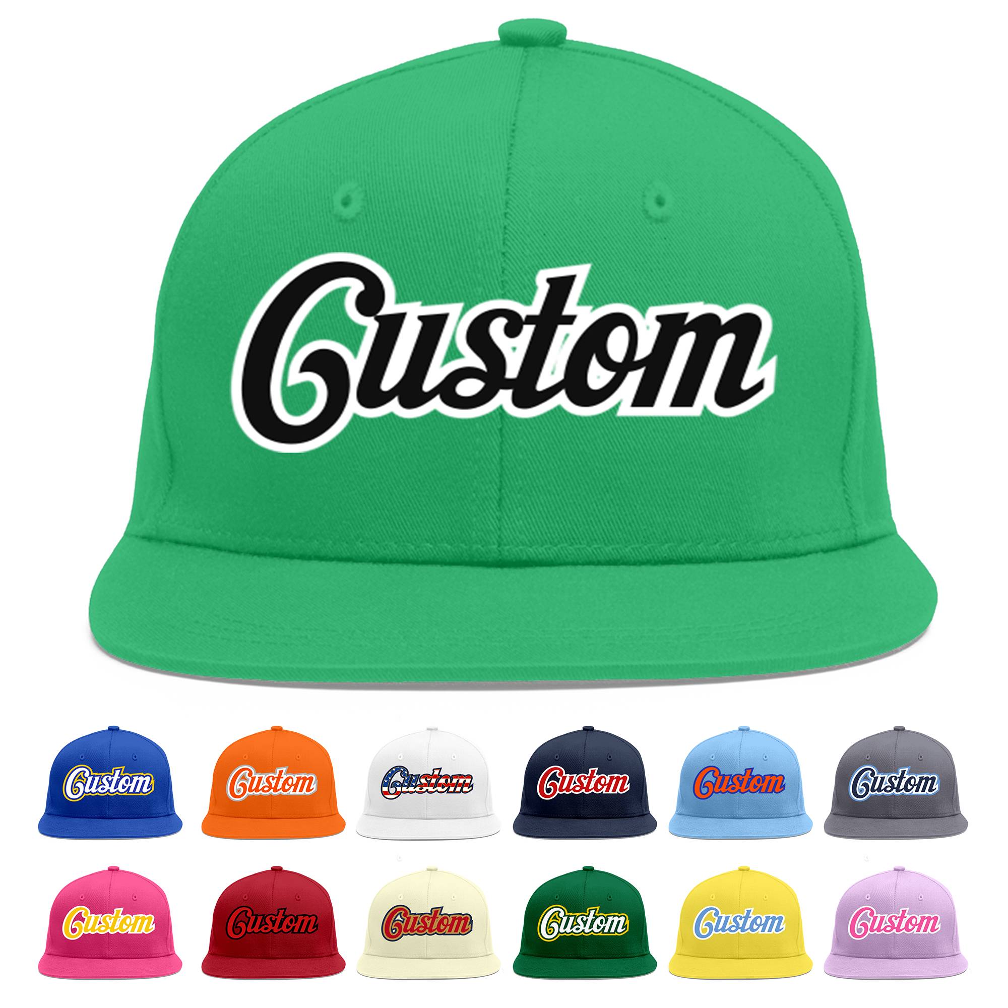 Custom Teal Black-White Flat Eaves Sport Baseball Cap