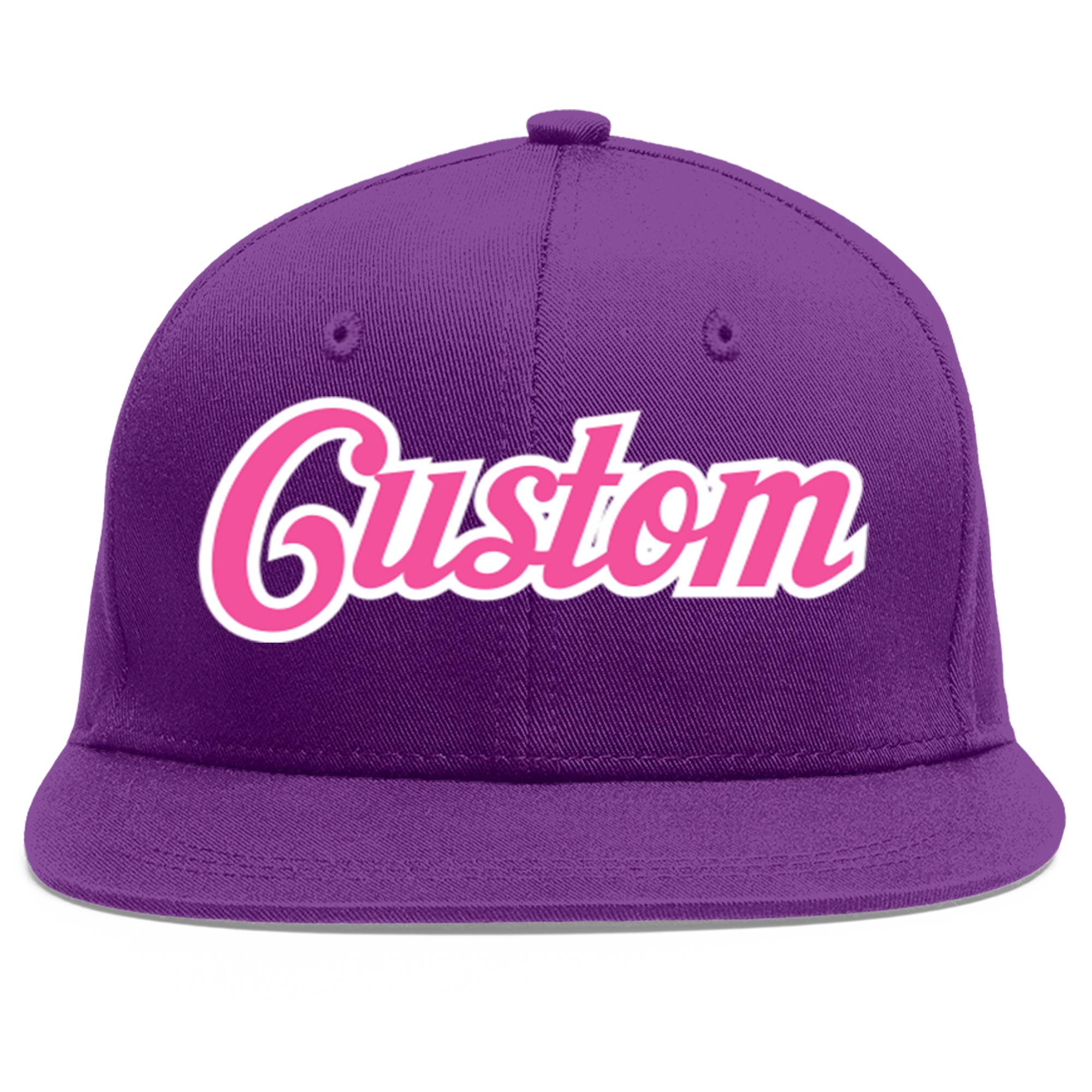 Custom Purple Pink-White Flat Eaves Sport Baseball Cap