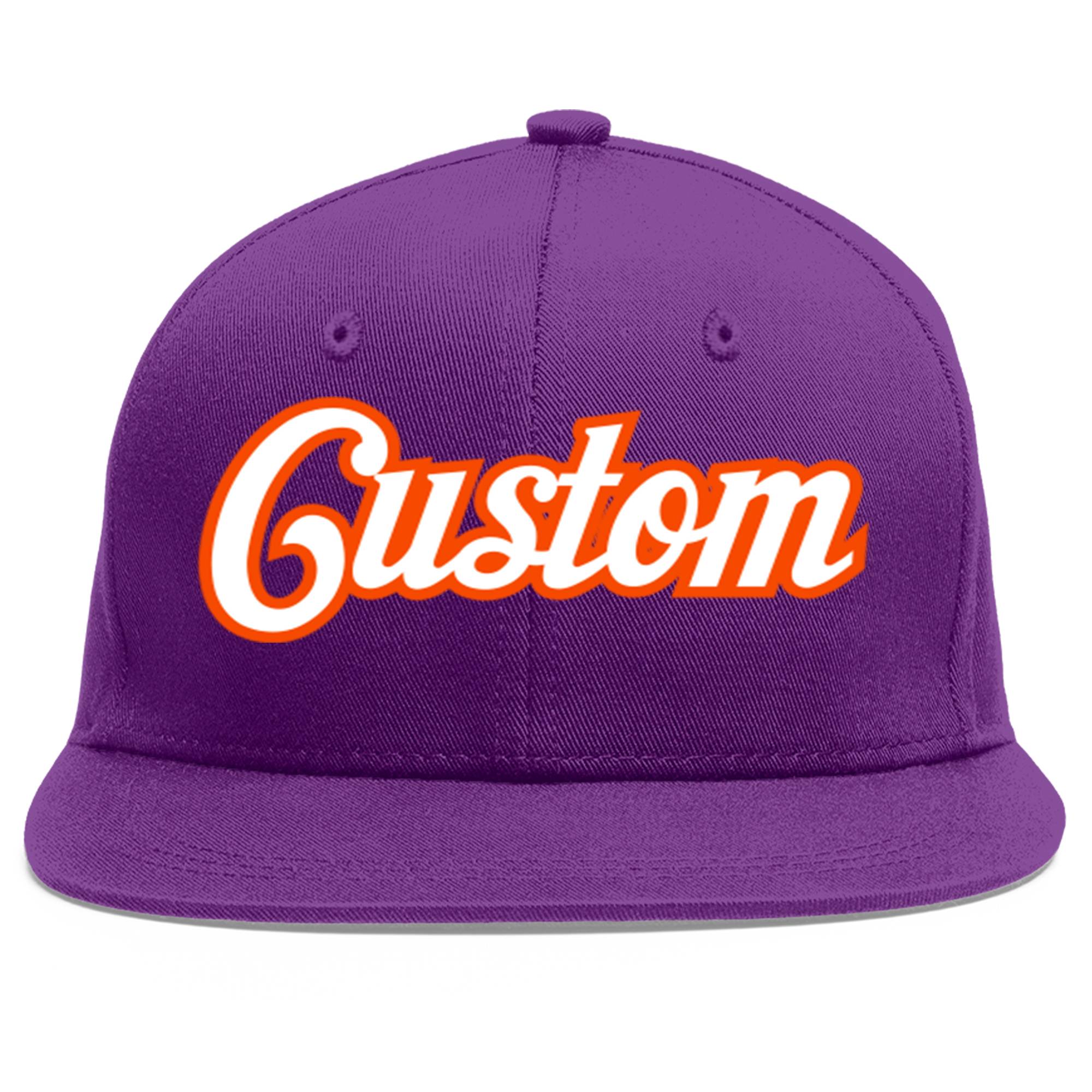 Casquette de baseball sport personnalisée violet blanc-orange à avant-toit plat