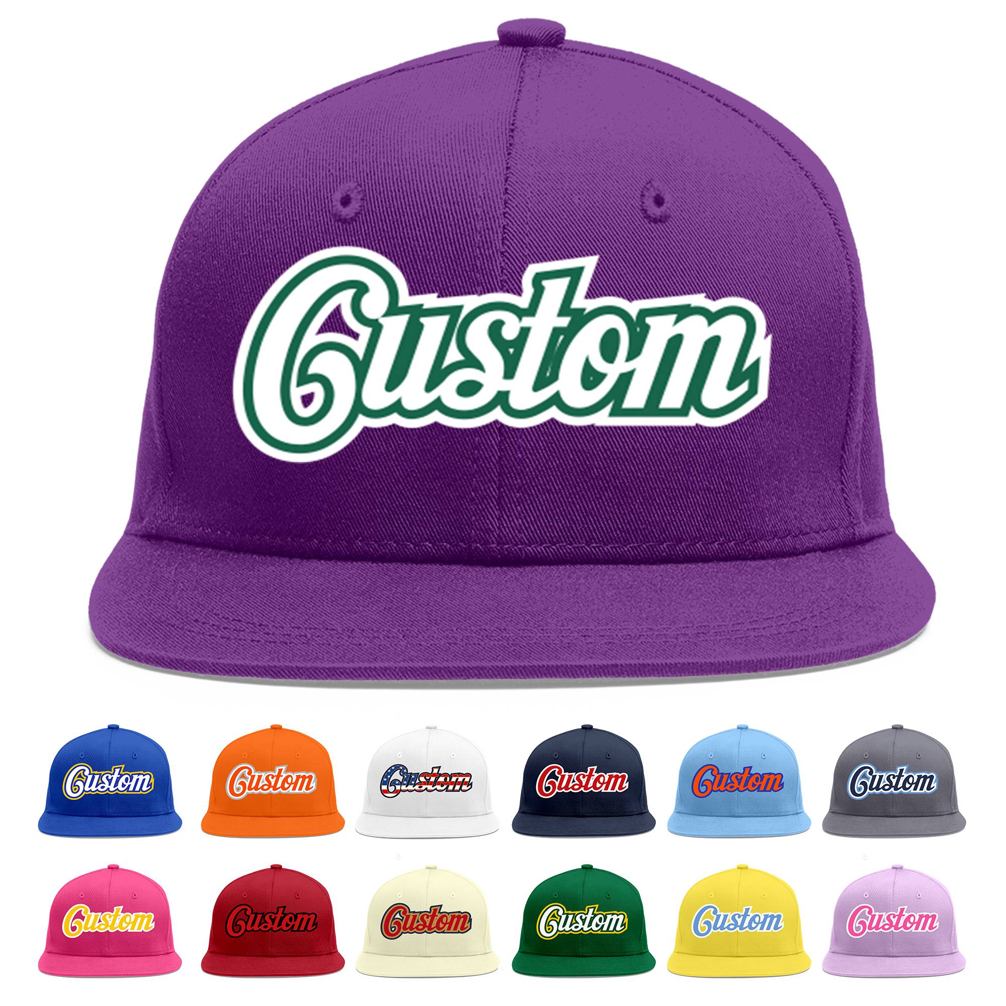 Casquette de baseball personnalisée violet blanc-vert Kelly Flat Eaves