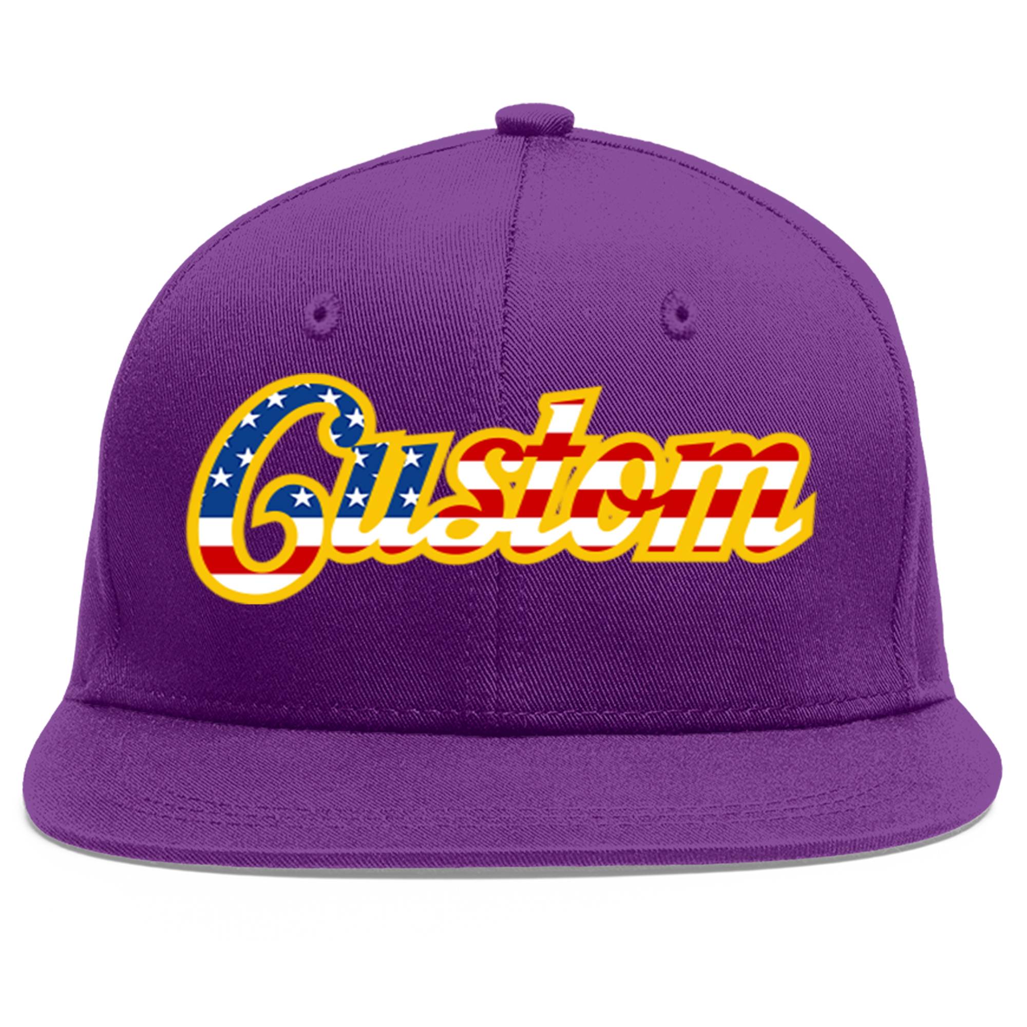 Custom Purple Vintage USA Flag-Gold Flat Eaves Sport Baseball Cap