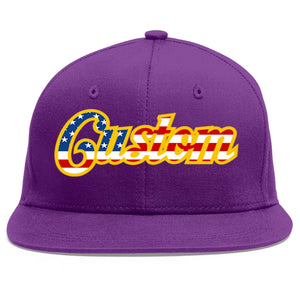 Casquette de baseball personnalisée avec drapeau américain vintage violet et or plat avant-toit