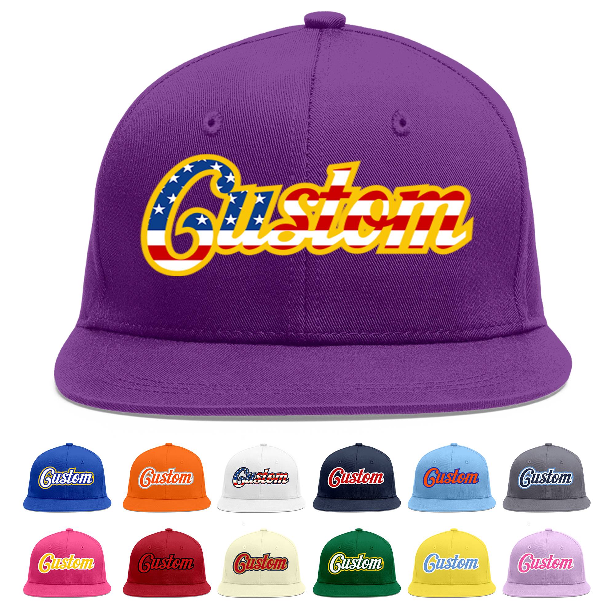 Custom Purple Vintage USA Flag-Gold Flat Eaves Sport Baseball Cap