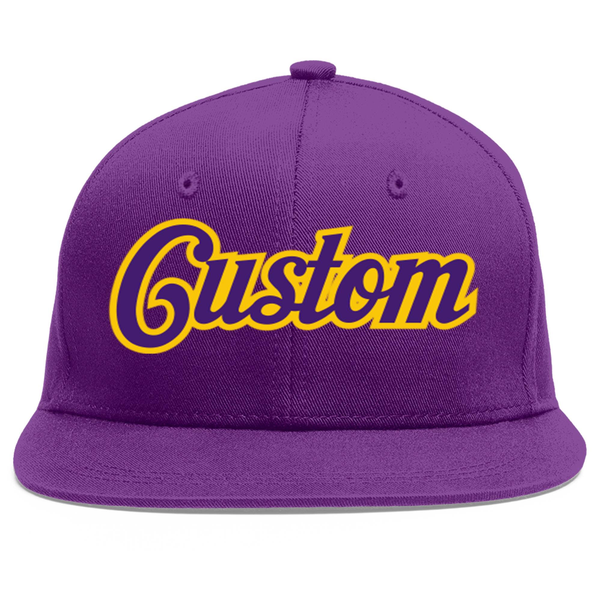 Custom Purple purple-Gold Flat Eaves Sport Baseball Cap