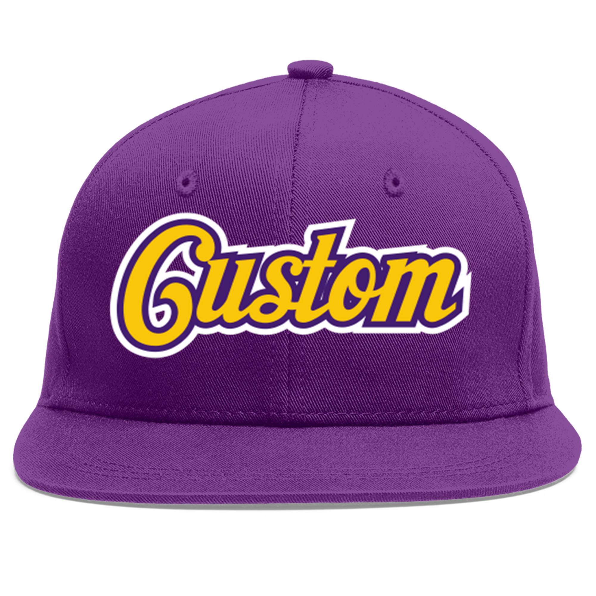 Casquette de baseball sport personnalisée violet or-violet plat avant-toit