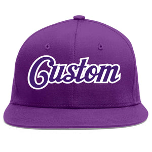 Custom Purple purple-White Flat Eaves Sport Baseball Cap