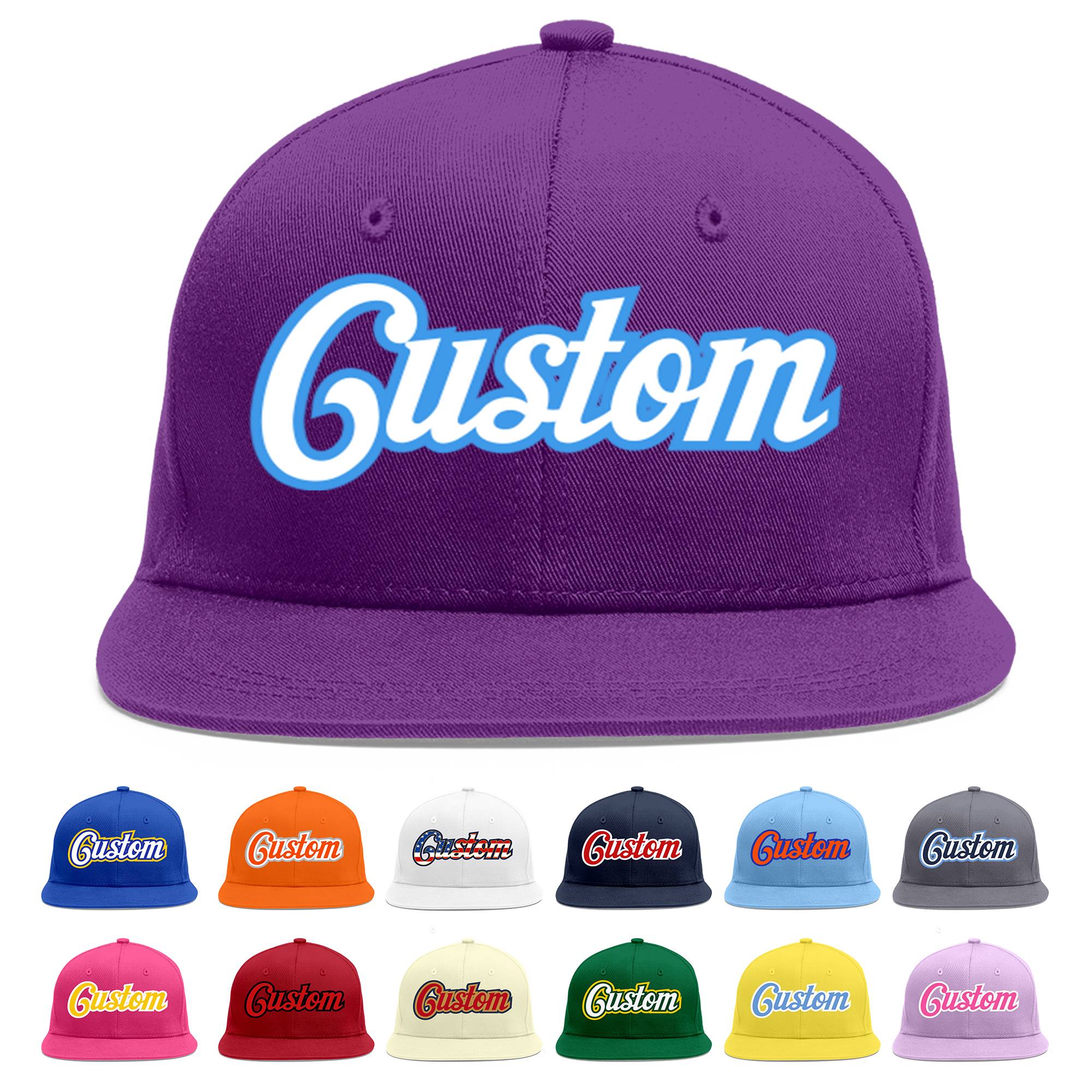 Casquette de baseball sport personnalisée violet blanc-bleu poudre