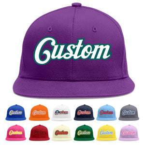 Casquette de baseball personnalisée violet blanc-aqua plat Eaves Sport