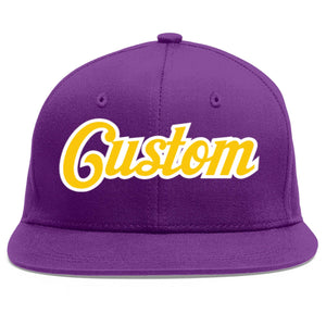 Casquette de baseball sport personnalisée violet or-blanc plat Eaves