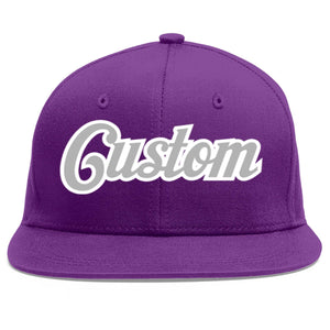 Casquette de baseball sport personnalisée violet gris-blanc à avant-toit plat