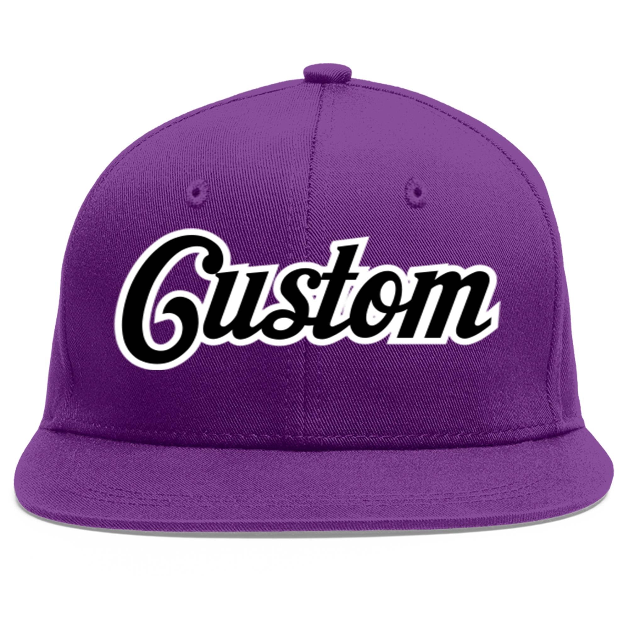 Casquette de baseball sport personnalisée violet noir-blanc plat Eaves