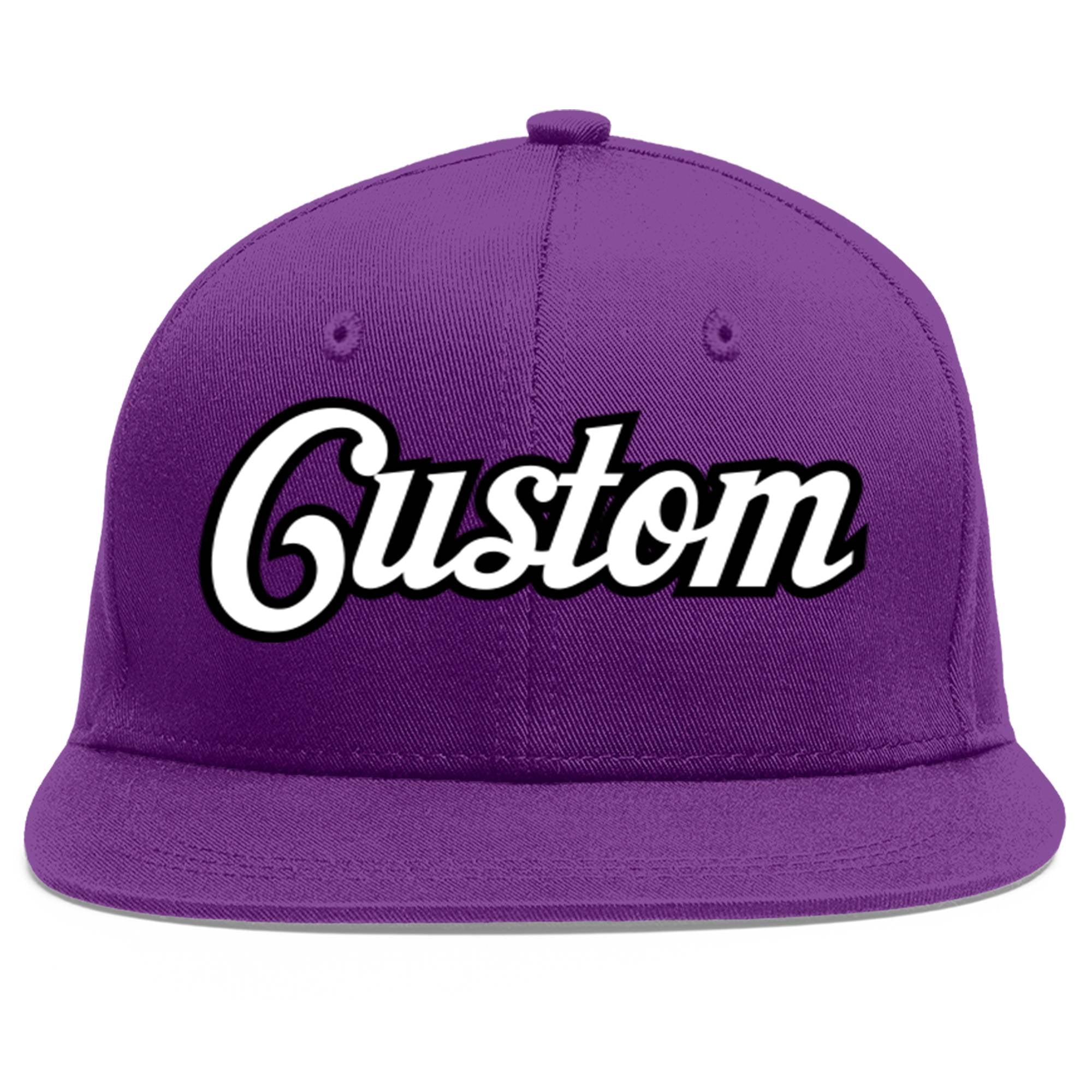 Custom Purple White-Black Flat Eaves Sport Baseball Cap