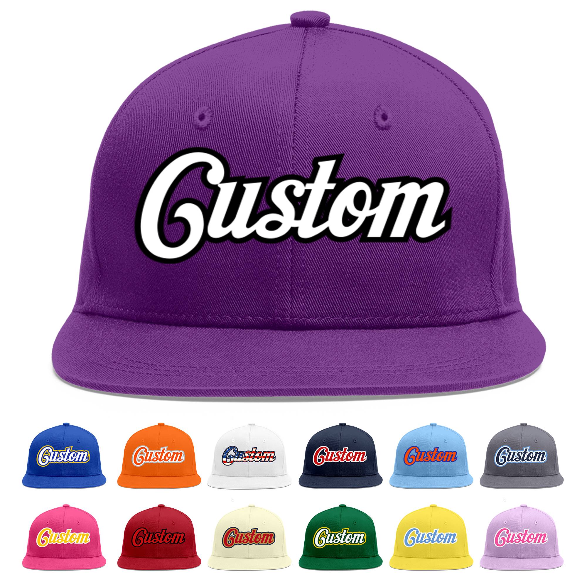 Custom Purple White-Black Flat Eaves Sport Baseball Cap