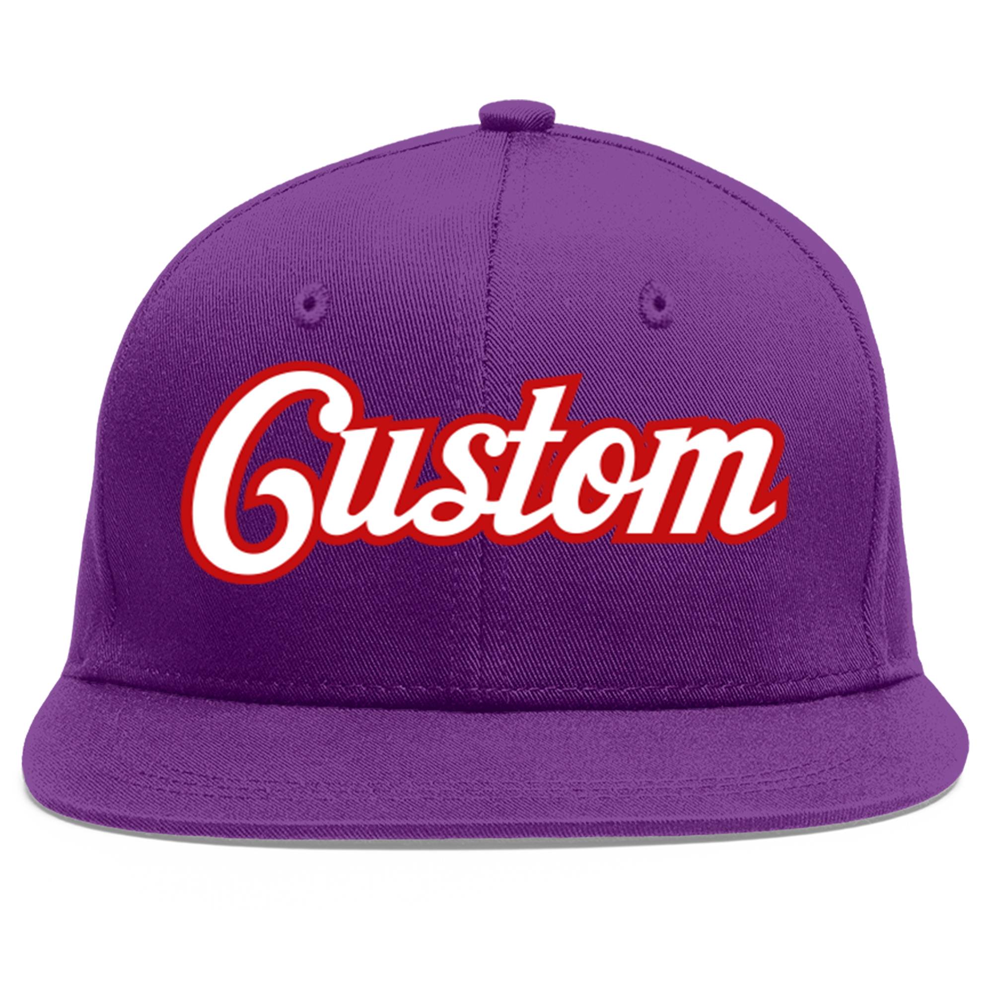 Casquette de baseball sport personnalisée violet blanc-rouge à avant-toit plat