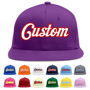 Casquette de baseball sport personnalisée violet blanc-rouge à avant-toit plat