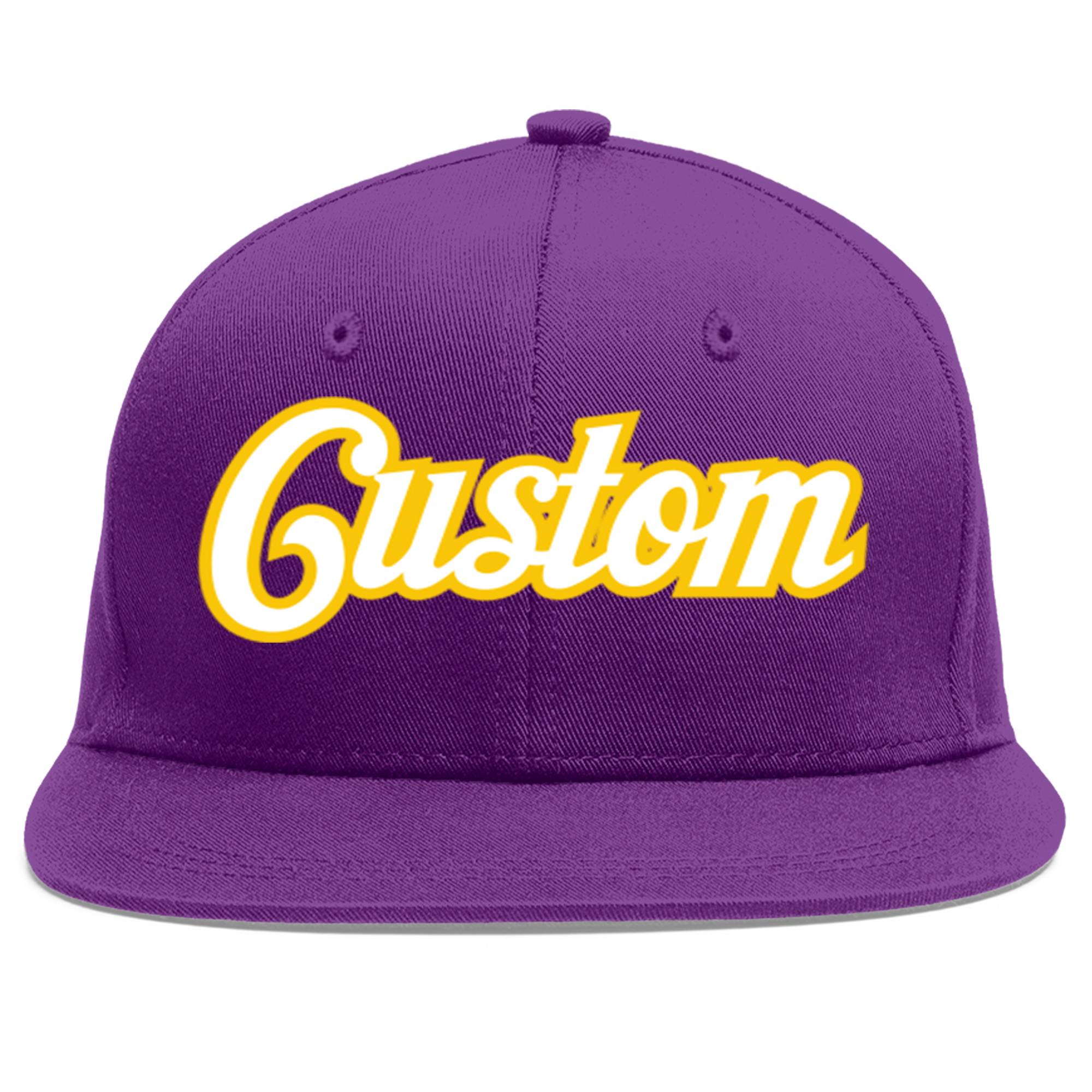 Casquette de baseball sport personnalisée violet blanc-or Flat Eaves