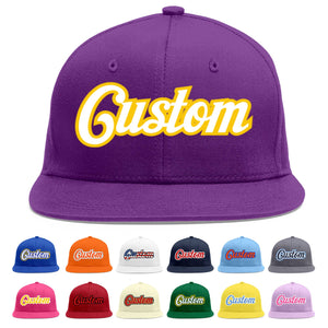 Casquette de baseball sport personnalisée violet blanc-or Flat Eaves