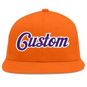 Custom Orange purple-White Flat Eaves Sport Baseball Cap