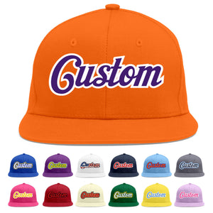 Custom Orange purple-White Flat Eaves Sport Baseball Cap