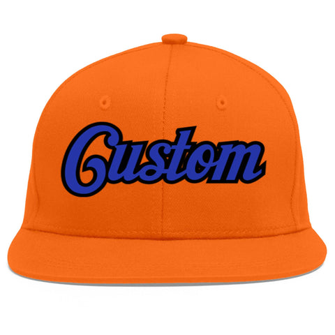 Custom Orange Royal-Black Flat Eaves Sport Baseball Cap