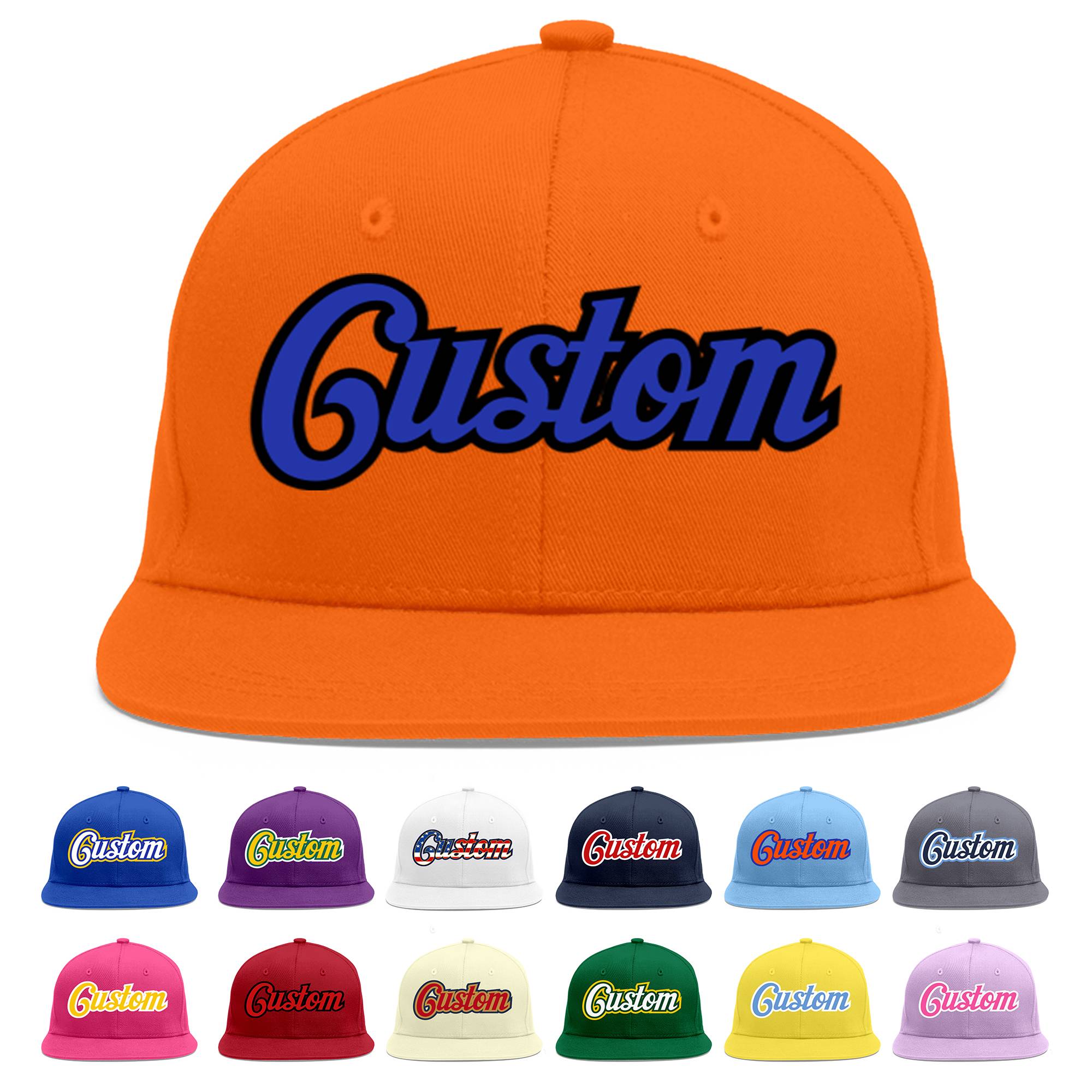 Casquette de baseball sport personnalisée Orange Royal-Black Flat Eaves