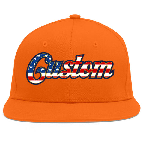Custom Orange Vintage USA Flag-Gold Flat Eaves Sport Baseball Cap