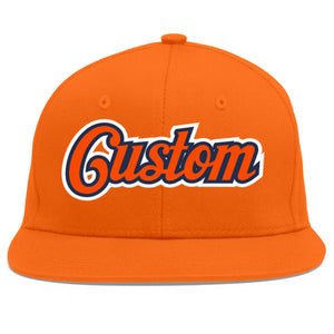 Custom Orange Orange-Navy Flat Eaves Sport Baseball Cap